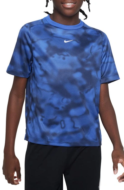 Nike Dri-fit Multi+ Big Kids' (boys') Printed Training Top In Blue