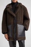 Stand Studio Tory Faux Shearling Jacket With Faux Leather Trim In Ash Brown/ Black