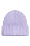 Rag & Bone Blake Logo Patch Wool Blend Rib Beanie In Lavender