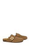 Tory Burch Mellow Suede Buckle Slide Mules In River Rock