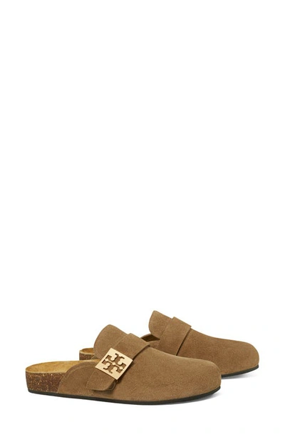 Tory Burch Mellow Suede Buckle Slide Mules In Tan