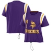 WEAR BY ERIN ANDREWS WEAR BY ERIN ANDREWS PURPLE MINNESOTA VIKINGS CINCHED COLORBLOCK T-SHIRT