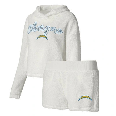 CONCEPTS SPORT CONCEPTS SPORT  WHITE LOS ANGELES CHARGERS FLUFFY PULLOVER SWEATSHIRT & SHORTS SLEEP SET