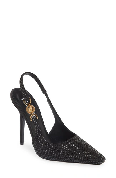 Versace Medusa Patent Slingback Pumps In Black/gold