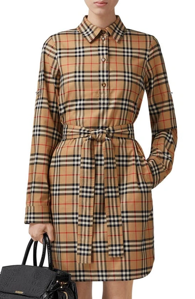 Burberry Vintage Check Stretch-cotton Shirt Dress In Neutrals