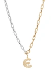 ADINA REYTER TWO-TONE PAPER CLIP CHAIN DIAMOND INITIAL PENDANT NECKLACE