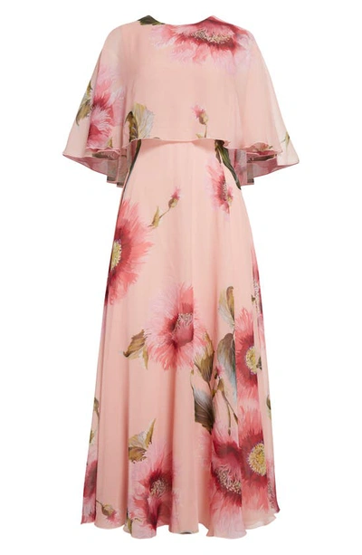Giambattista Valli Caped Floral Silk Georgette Gown In Rose Multi