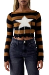 BDG URBAN OUTFITTERS STRIPE STAR INTARSIA CROP SWEATER