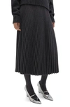 Theory Pleated Flannel Combo Midi Skirt In A Charcoal Melange