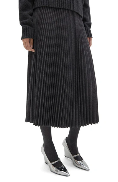 Theory Pleated Flannel Combo Midi Skirt In Grey