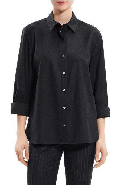 Theory Long-sleeve Buttoned Shirt In Charcoal Melange