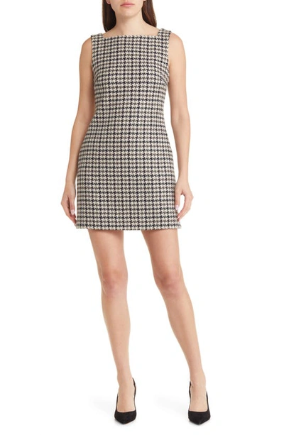 Theory Houndstooth Square-neck Wool Mini Dress In Brown