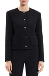 Theory Holiday Tweed Cropped Jacket In Black