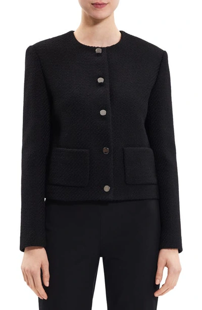 Theory Holiday Tweed Cropped Jacket In Black
