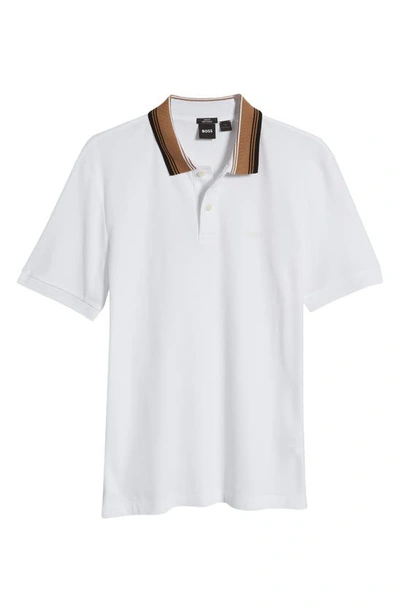 Hugo Boss Cotton-piqu Slim-fit Polo Shirt With Striped Collar In White
