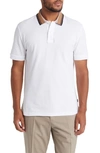 Hugo Boss Cotton-piqu Slim-fit Polo Shirt With Striped Collar In White