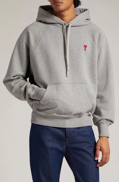 Ami Alexandre Mattiussi Ami De Coeur Logo Embroidered Hoodie In Heather Grey