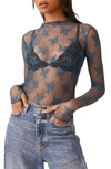 Free People Lady Lux Floral Mesh Layering Top In Night Swim