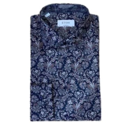 Eton Paisley Print Signature Twill Contemporary Shirt In Blue