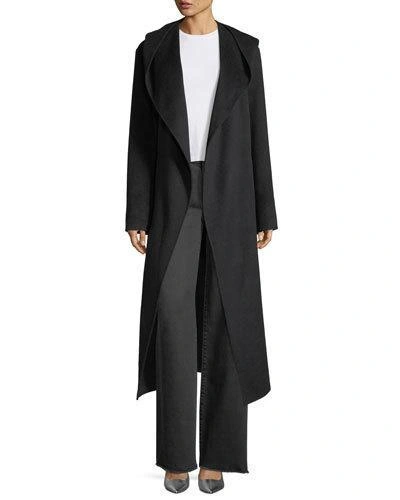 Robert Rodriguez Long Hooded Suede Coat In Black