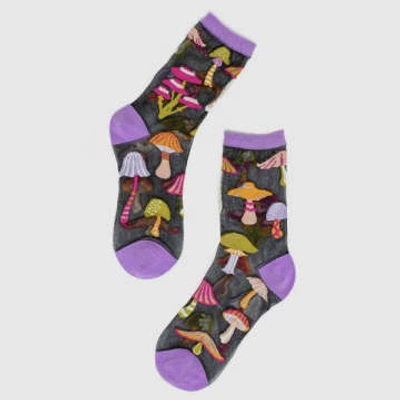 Sock Candy Magic Mushrooms Black Sheer Sock