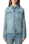 Zadig & Voltaire Kasy Distressed Denim Trucker Jacket In Light Blue
