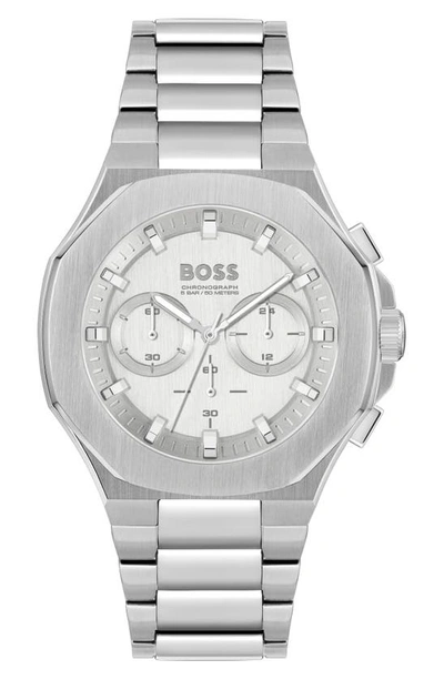 Hugo Boss Vertically Brushed Chronograph Watch With Tapered-link Bracelet Men's Watches In Assorted-pre-pack