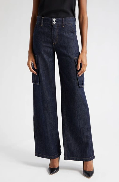 Alice And Olivia Kal High Waist Baggy Cargo Jeans In Dark Rinse