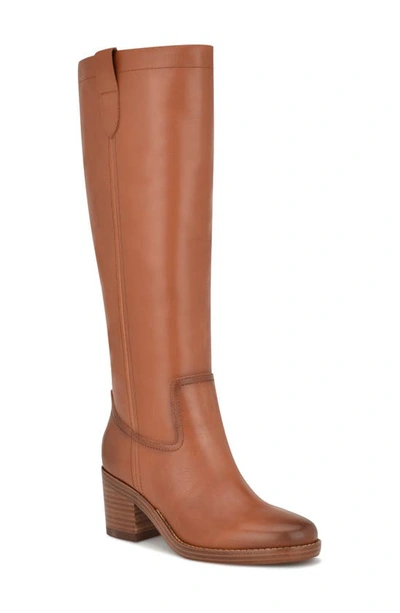 Nine West Women's Bromwel Pointy Toe Block Heel Knee High Boots In Brown Leather