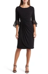 CONNECTED APPAREL LONG SLEEVE FAUX WRAP COCKTAIL DRESS