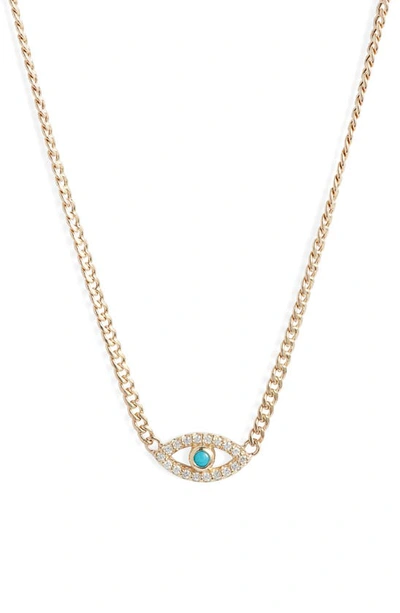 Zoë Chicco Evil Eye Turquoise & Diamond Pendant Necklace In 14k Yellow Gold