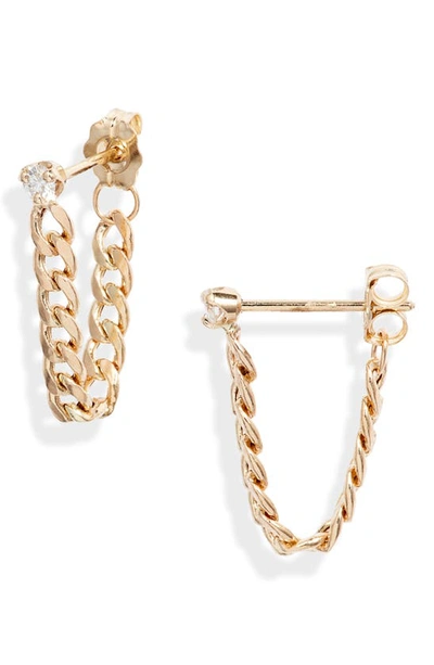 Zoë Chicco 14k Yellow Gold Prong Diamonds Diamond Front To Back Chain Drop Earrings