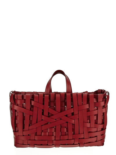 Jil Sander Large Woven Leather Tote Bag In Red