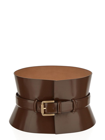 Max Mara 175 Bustier Leather Belt In Brown