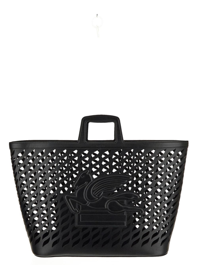Etro Openwork Maxi Shopping Bag In Black