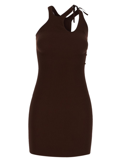 Andreädamo Asymmetric Halter Mini Dress In Brown