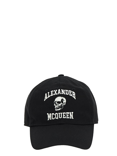 Alexander Mcqueen Varsity Logo And Skull Baseball Cap In Black