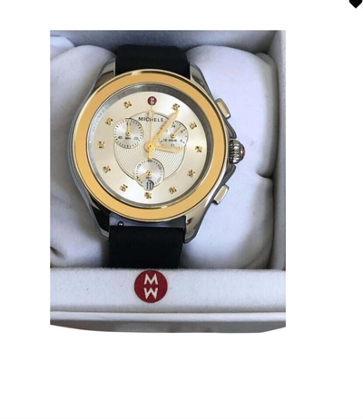 Pre-owned Michele (flash Sale)  18k Gold Topaz Cape Watch Mww27e000007 Retail $500