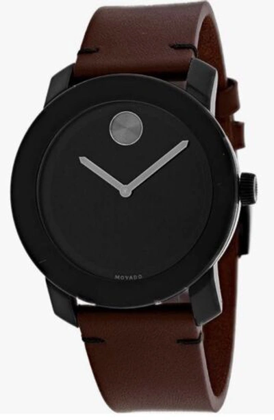 Pre-owned Movado Bold 42mm Black Tr90 Composite Case With Leather Strap Men's 3600602