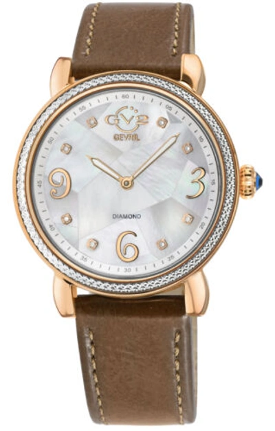 Pre-owned Gv2 By Gevril Women's 12611 Ravenna Swiss Quartz Diamond Mop Dial Leather Watch