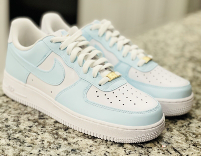 Pre-owned Nike Air Force 1 Low Ice Blue Custom Sneakers White Shoes Benefits Charity