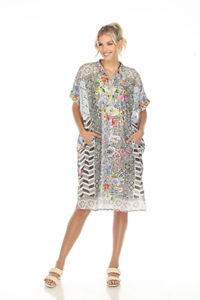 Pre-owned Johnny Was Madrigal Muse Silk Printed Shift Dress Boho Chic C35723 In Multicolor
