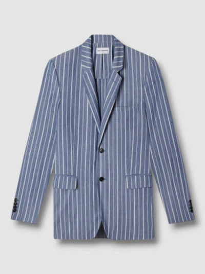 Pre-owned Teddy Vonranson $995  Men's Blue Cotton Striped Sport Coat Suit Jacket Size 38r