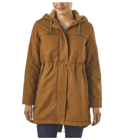 Pre-owned Patagonia Insulated Prairie Dawn Parka Brown Women Cotton Canvas/sherpa Hood L In Nest Brown