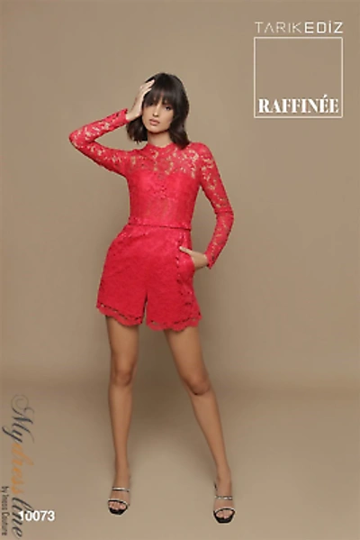Pre-owned Tarik Ediz 10073 Evening Dress Lowest Price Guarantee Authentic In Coral