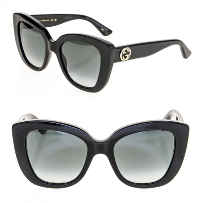 Pre-owned Gucci 0327 Black Gg Logo Butterfly Classic Authentic Cat Sunglasses Gg0327s 001 In Gray