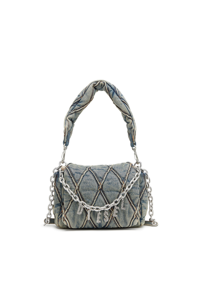 Diesel Charm-d Denim Shoulder Bag In Blue