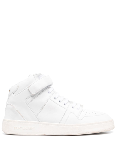 Saint Laurent Logo-lettering Leather Sneakers In White