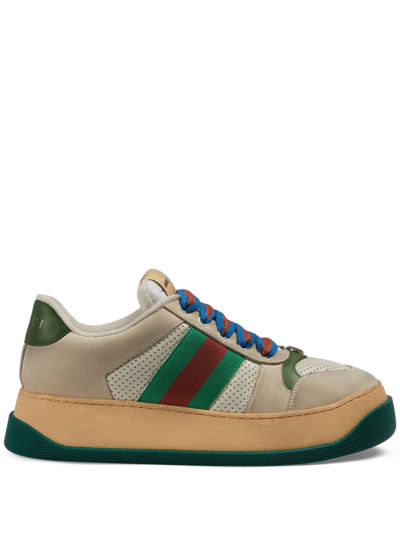 Gucci Screener Low-top Leather Sneakers In Neutrals