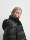Massimo Dutti Jacket With Down And Feather Padding And Contrast Hood In Black